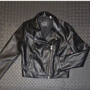 Levi's Black Faux Leather Jacket L large women’s